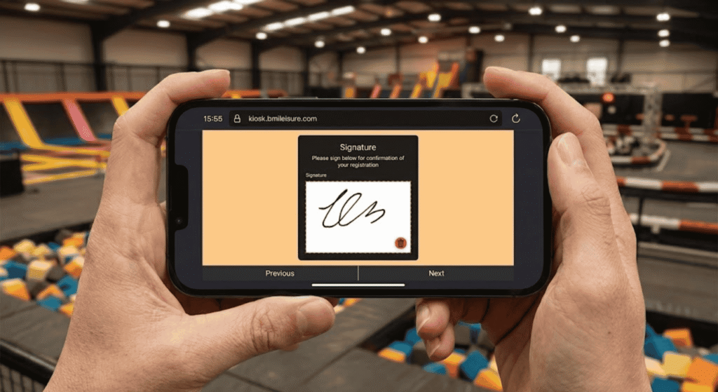 Digital waiver software flow: waiver signed during online booking and attached to the guest profile