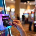 Système de cartes pour jeux d'arcade : le client passe une carte de jeu rechargeable devant le lecteur de carte d'une machine d'arcade