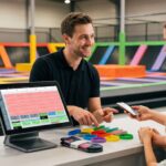 Logiciel de gestion de point de vente pour parc de trampolines : vente à l'accueil de séances de saut à durée déterminée avec bracelets et chaussettes antidérapantes